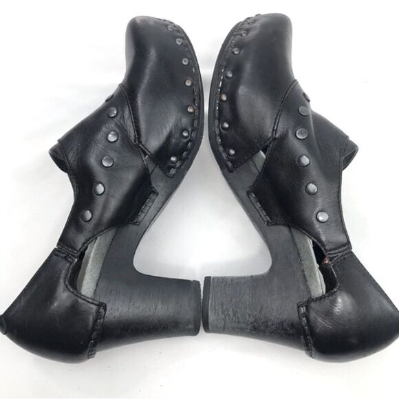 Dansko RYDER Black Leather Studded Heeled Platform Clogs - Picture 9 of 16